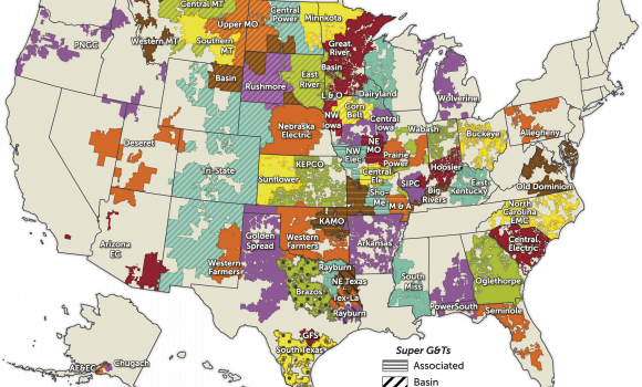 map of 63 generation and transmission co-ops in the US