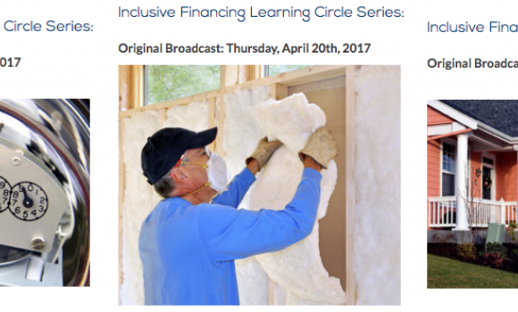 image of electric meter, insulation, and homes for Inclusive Financing webinar series